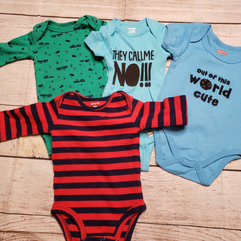 BUNDLE of 4 assorted boys 0-3 months onesies